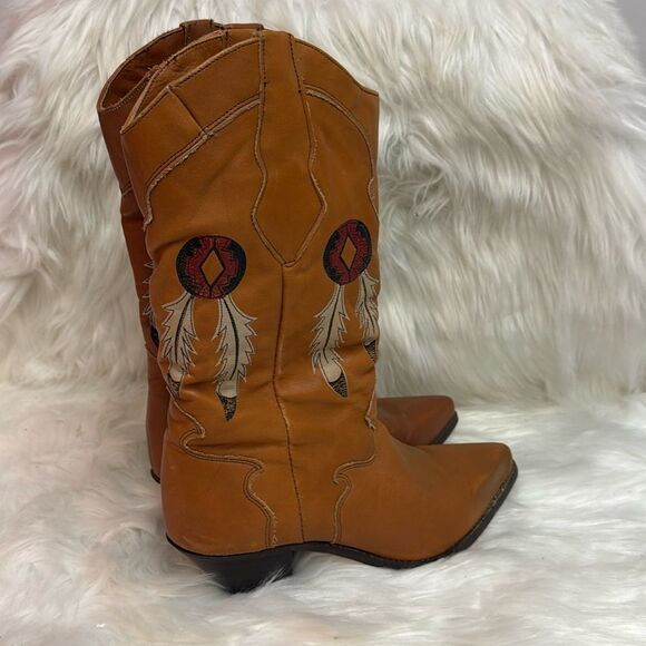 Vintage Real Leather Cowboy Boots Dream Catcher Festival Rave Burning Man A22 - Picture 9 of 15